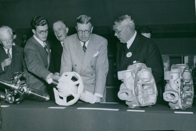 Prince Eugene and Prince Carl Johan visiting Volvo exhibition - 2 September 1944 - Vintage Photograph