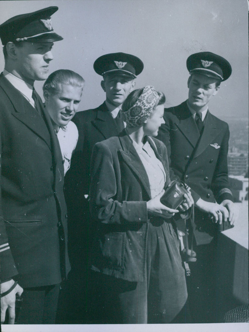 Picture of some of the crew on the plane with Captain Stefenson th - 11 May 1946 - Vintage Photograph