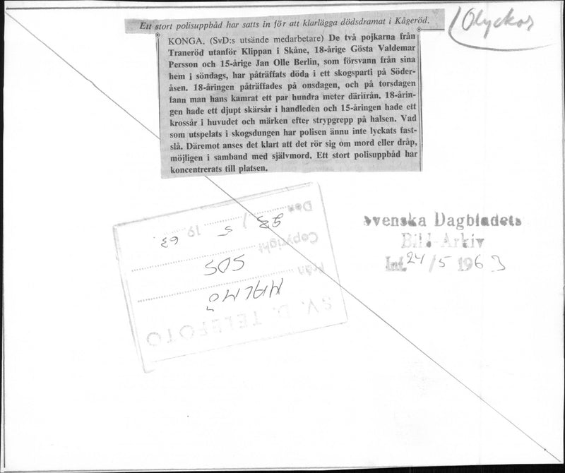 Police call-up with police dogs after two missing boys found dead off the cliff in southern Sweden. - Vintage Photograph