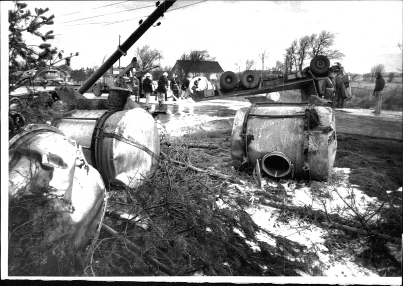 Spilled cream from tank car accident on E6an - Vintage Photograph