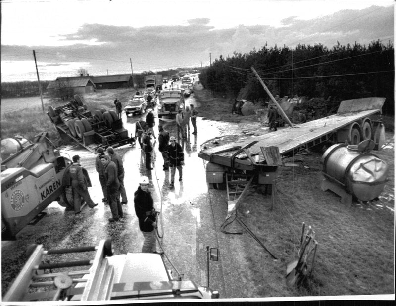 Spilled cream from tank car accident on E6an - Vintage Photograph