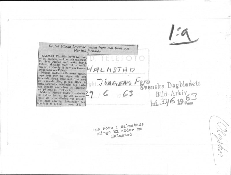 Heavily destroyed cars after a frontal collision on highway 15 - Vintage Photograph