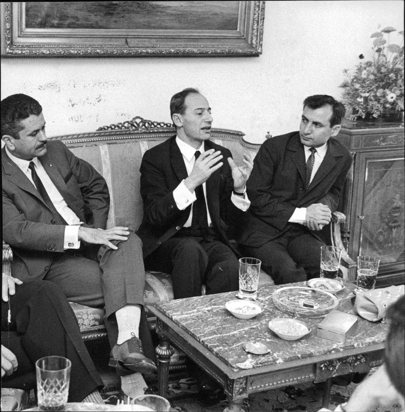 The three Turkish local politicians, fr. v. Ismet Sezgin, Mr. Ahmed Nalcacy and Dr. Nuri Tortop in Turkish embassy - Vintage Photograph