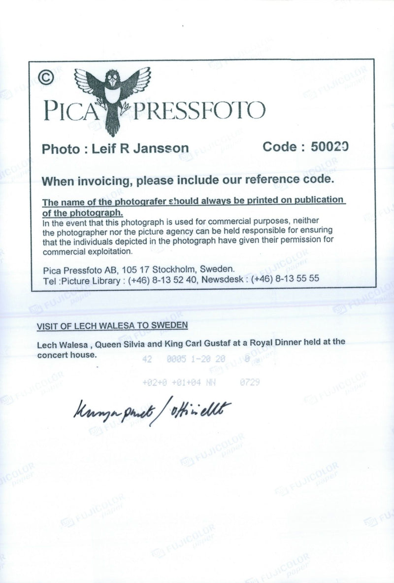 Lech Walesa, Queen Silvia and King Carl Gustaf at dinner in the Concert Hall - Vintage Photograph