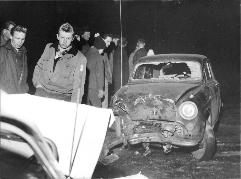 Highly injured passenger cars after a frontal rock - Vintage Photograph