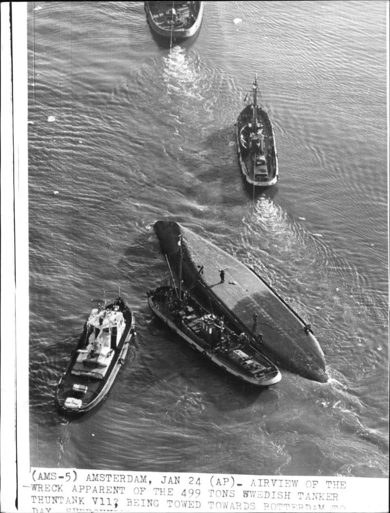 Aerial view of the captured ship &quot;Thuntank VII&quot; during the salvage to Rotterdam - Vintage Photograph