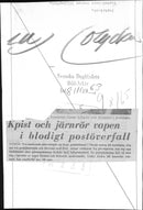 The robbery of the post office in Nässjö. Postmaster Gunnar Liljeqvist shows the blood traces in the post office - Vintage Photograph