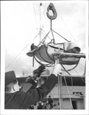 The explosion accident in Ålandstankern Bonny. The injured were landed by means of lift cranes - Vintage Photograph