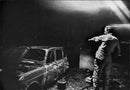 200 cars were injured in violent fire in the painted city center - Vintage Photograph