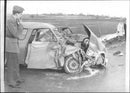 Two cars frontalkrockade on Highway 9 and three people were seriously injured. - Vintage Photograph