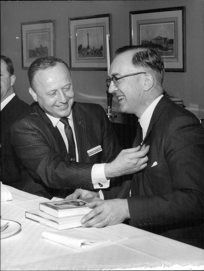 A trade delegation of the five most prominent businessmen from the United States visiting Scandinature whisper bank's premises - Vintage Photograph