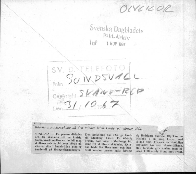 Frontalkrocked cars in case of an accident outside Sundsvall - Vintage Photograph