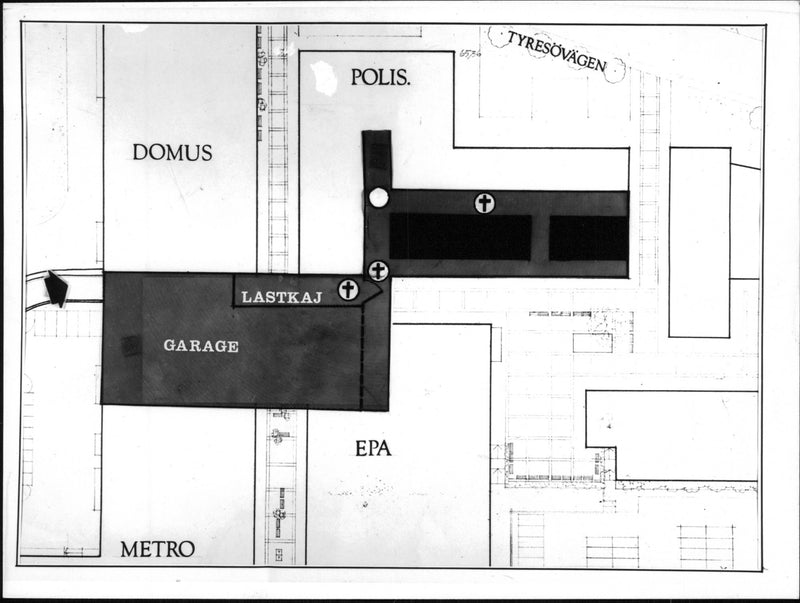 Sketched map of police murders in Handen - Vintage Photograph