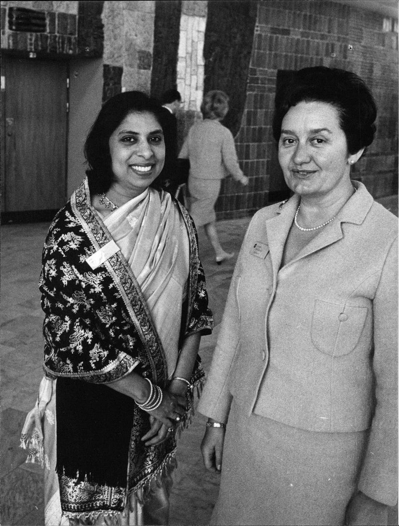 Vinaya Teelock, Mauritius (left) and Karen Dahlerup, Denmark, took part in the socialist women in the People's House - Vintage Photograph
