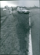 King Carl Gustaf skidded off GellerÃ¥sbanan properly and left strong traces in the terrain after the test drive of Sweden faster race cars - Vintage Photograph