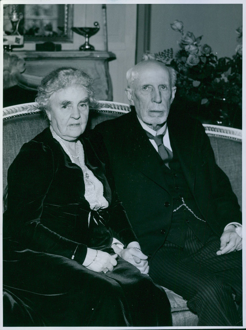 Princess Ebba Bernadotte photographed with her husband Prince Oscar, for her 80th birthday. - 24 October 1938 - Vintage Photograph