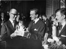Swedish Music Association&#39;s chairman. Freddy Andersson is being watched by the Swedish Theater Association Jan-Olof Strandberg at the Music Association&#39;s anniversary celebrations - Vintage Photograph