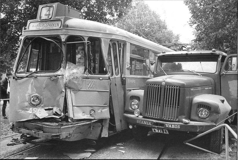 A tram collided hard with a tanker truck - Vintage Photograph