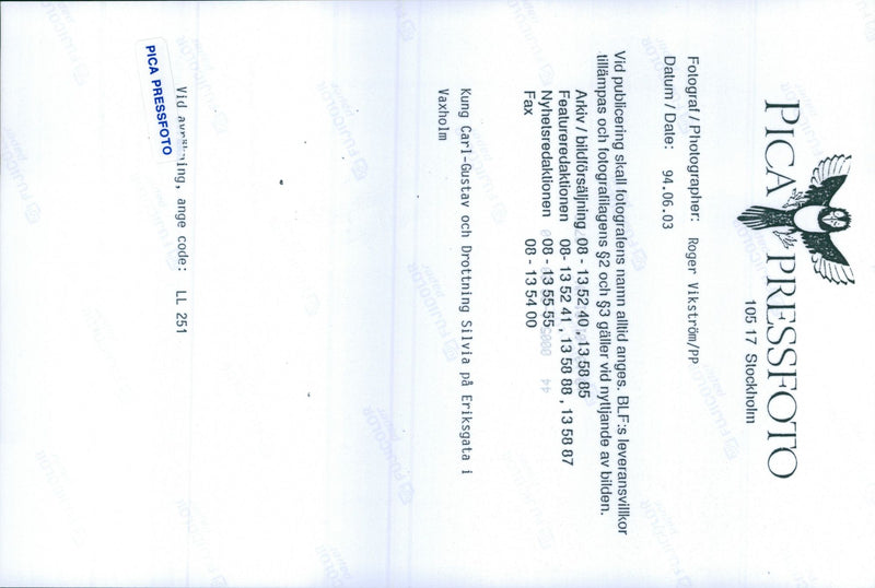 Queen Silvia writes signature at Eriksgata in Vaxholm - Vintage Photograph