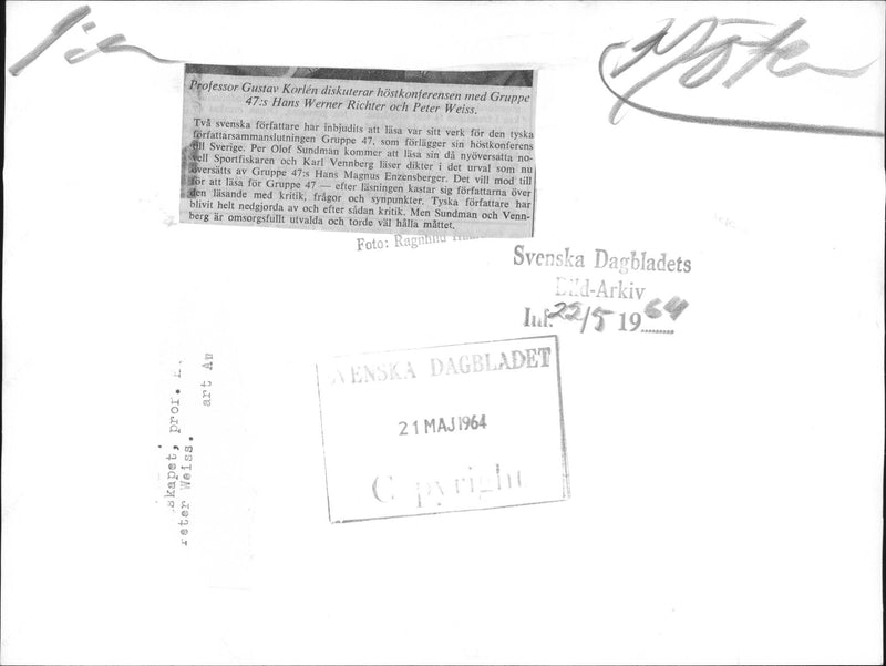 The German Writers Association, Group 47, has invited Swedes Sundman and Vennberg - Vintage Photograph