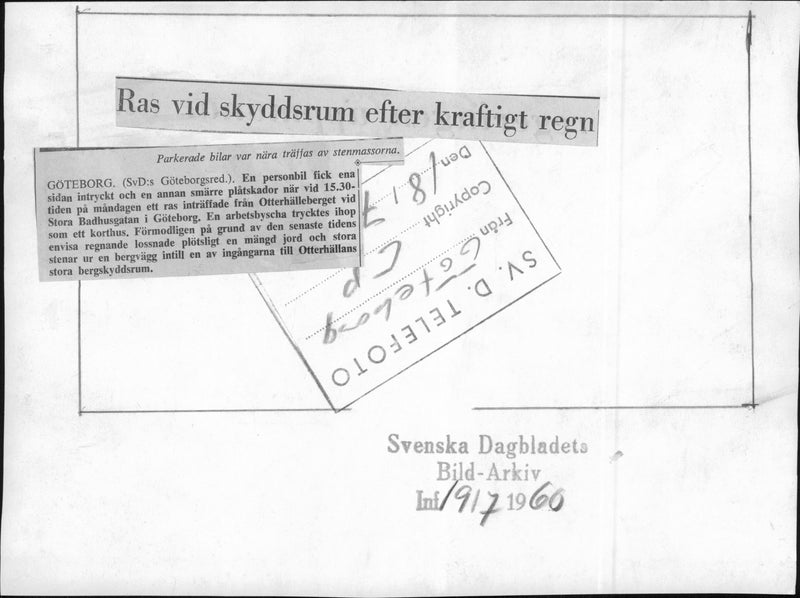 Parked cars almost hit the rocks after the race from Otter rock in Gothenburg - Vintage Photograph