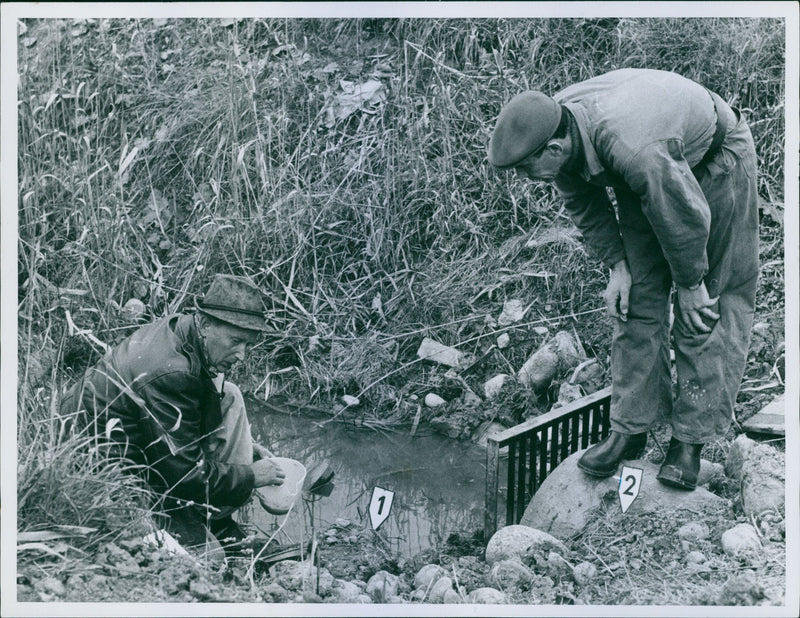 Police officers investigate the scene where a murder occurred - Vintage Photograph