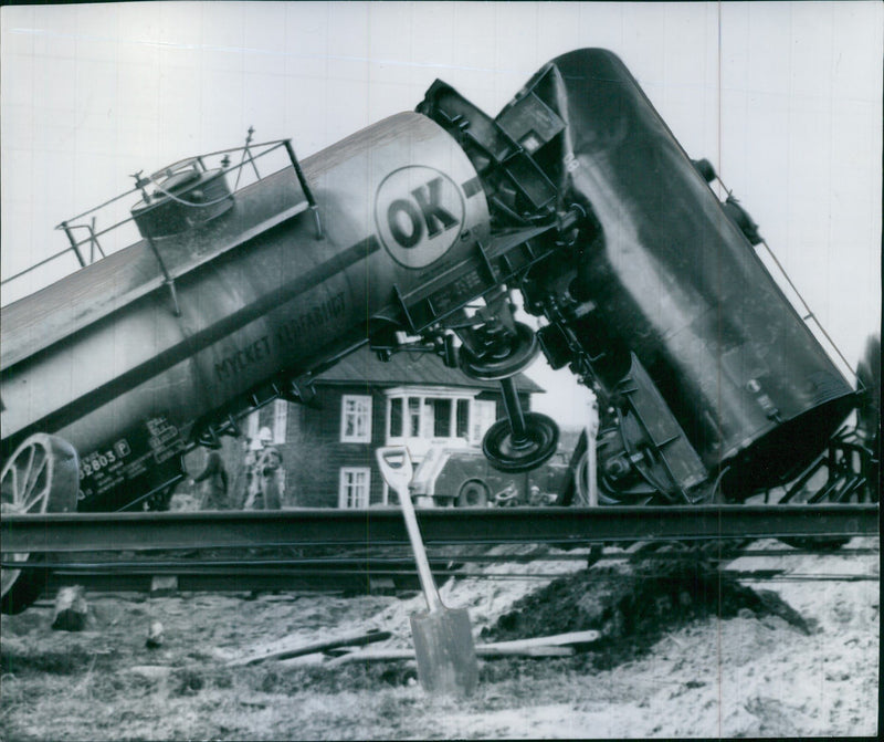 Several tankers drove into each other and stood at an end - Vintage Photograph