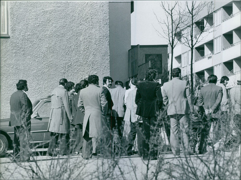 Folksamling outside the apartment building, after the murder of Östbergahöjden - Vintage Photograph