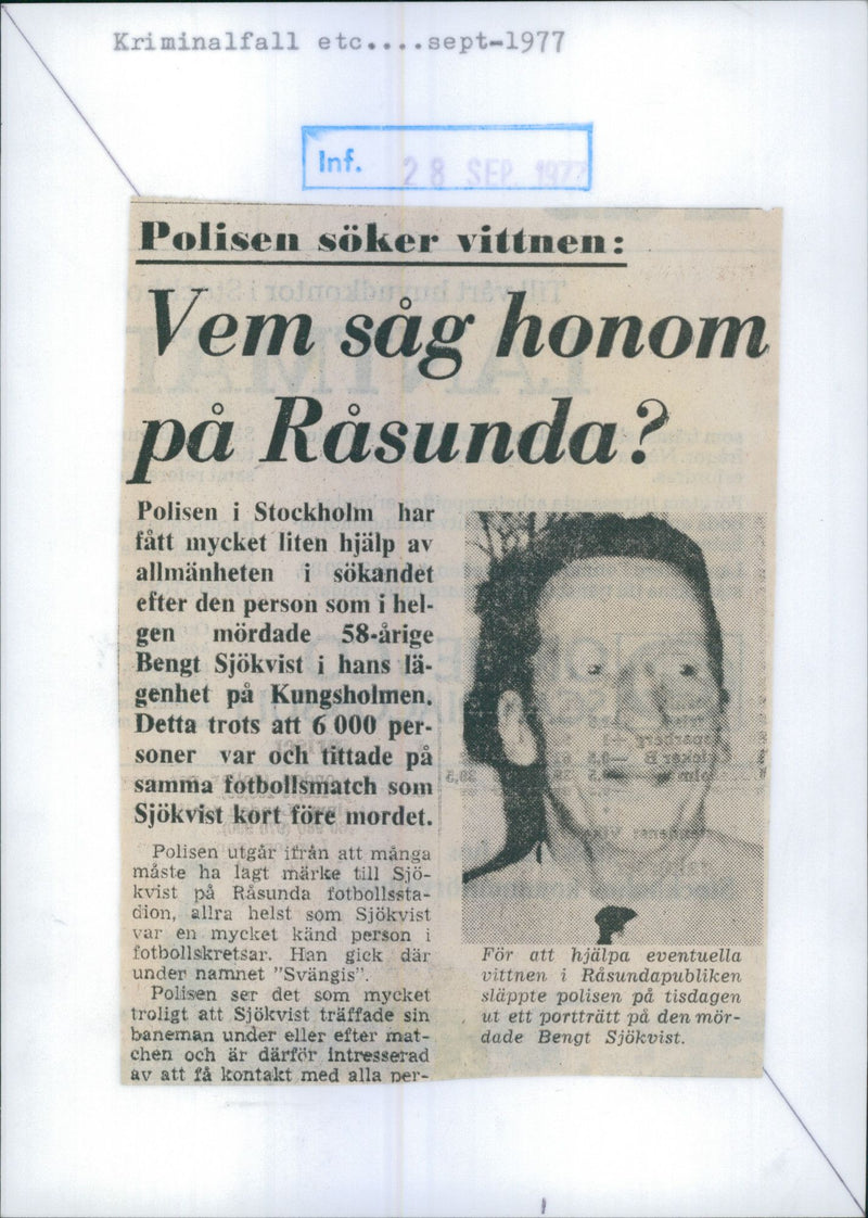 The murdered Bengt Sjöqvist, &quot;Svängis&quot; also called a well-known person in football circles - Vintage Photograph