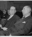 Prime Minister Tage Erlander and merchant Wilhelm Josephson at the Swedish wholesale League annual meeting at the Stockholm Concert Hall - Vintage Photograph