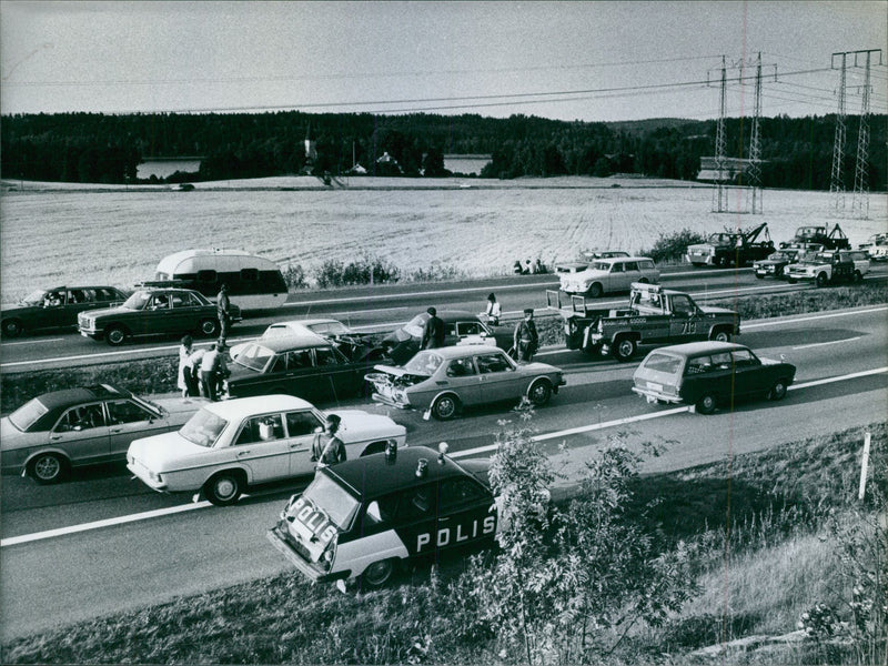 Seriekrock with 6 cars involved in the E4 at Salem - Vintage Photograph