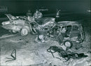 Violent collision between two passenger cars on the E4 near Rönninge traffic jam - Vintage Photograph
