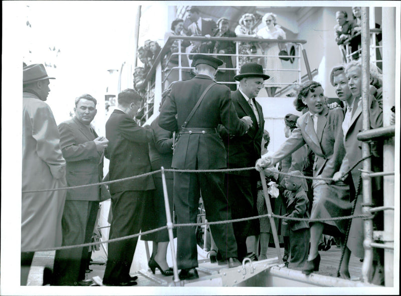 Russian diplomats holidaymakers with the vessel Beloostrov - Vintage Photograph