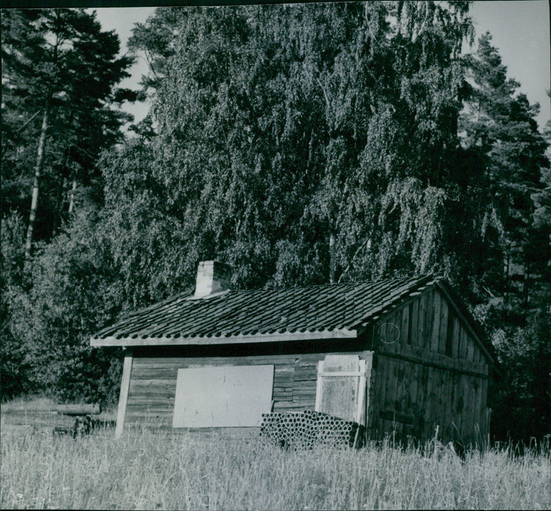 A shed at Häggesta investigated by police at Kerstin Blom murder - Vintage Photograph