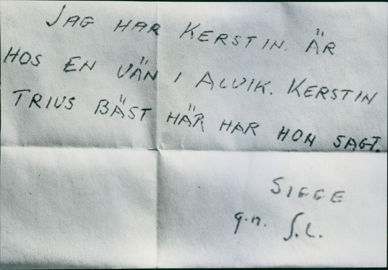 Picture of the letter from the suspect by Kerstin Blom murder - Vintage Photograph