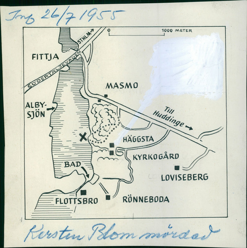 Illustrated map of the area around Kerstin Blom murder - Vintage Photograph