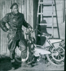 The murder of Kerstin Blom. The picture that gives the father of Kerstin clear alibi: Sigvard Blom at mopeden - Vintage Photograph