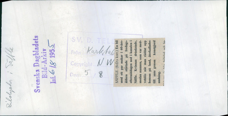 Car collision degenerated and one of the cars crashed down in the channel - Vintage Photograph