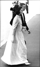 Princess DÃ©sirÃ©e on the way to Queen Elizabeth's farewell dinner on board Britania. - Vintage Photograph