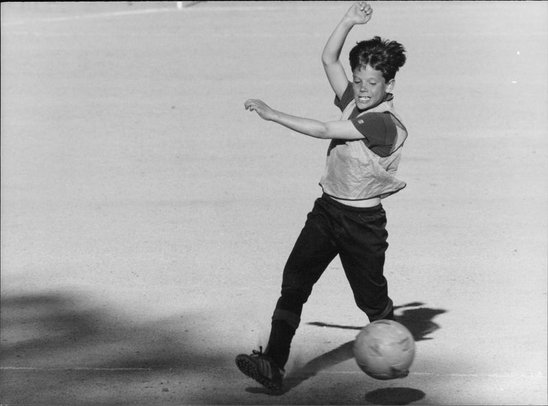 Prince Carl Philip playing soccer in the schoolyard - Vintage Photograph
