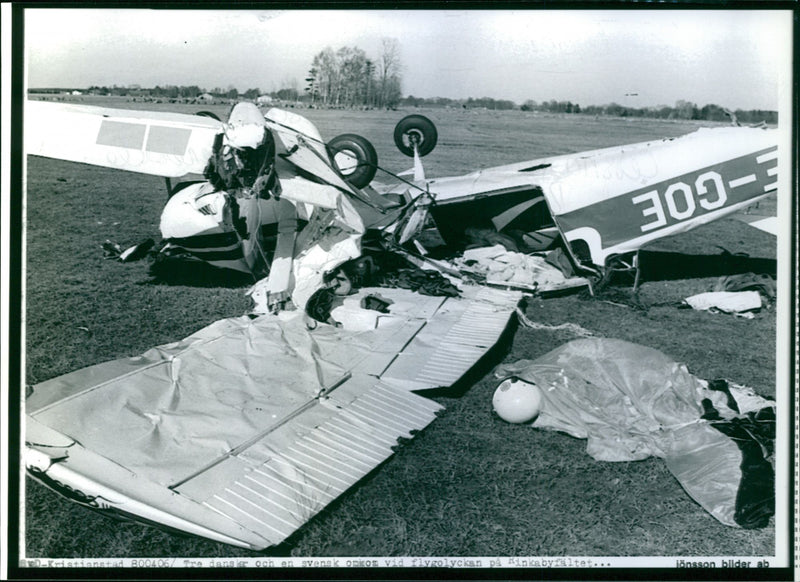 The remains of the crushed Cessna planet that owed at Rinkeby Airfield - Vintage Photograph