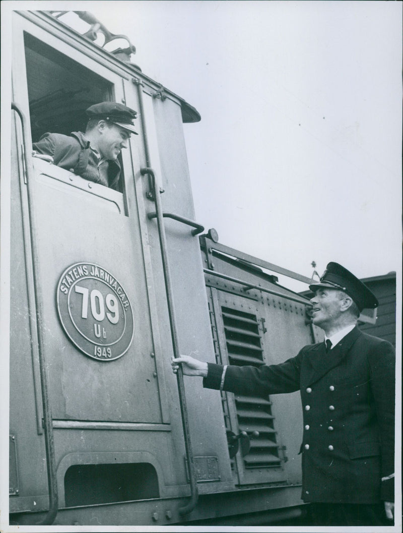 Train drivers Rolf Emanuelsson and 1st station printer Enoch Lunquist - Vintage Photograph