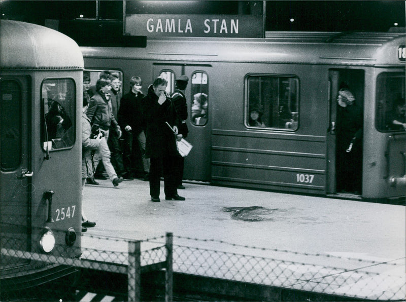 Trains at a standstill after the murder of the subway in the Old Town. - Vintage Photograph