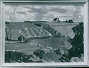 Olaf Rude: Landscape, 1947. One of the paintings at the Danish art exhibition. - 10 October 1948 - Vintage Photograph