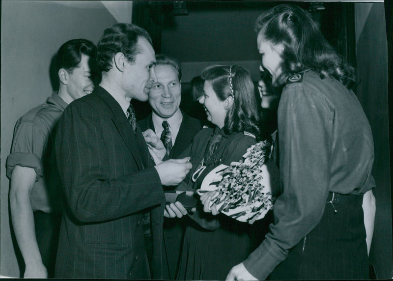 Sale of anniversary marks at Estonia&#39;s Independence Declaration&#39;s 30th anniversary at the Concert Hall. - 20 February 1948 - Vintage Photograph