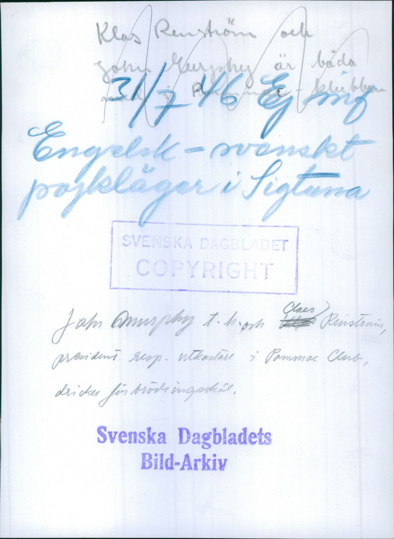 Klas RunstrÃ¶m and John Murphy drink Pommac during English-Swedish poetry in Sigtuna - 31 July 1946 - Vintage Photograph