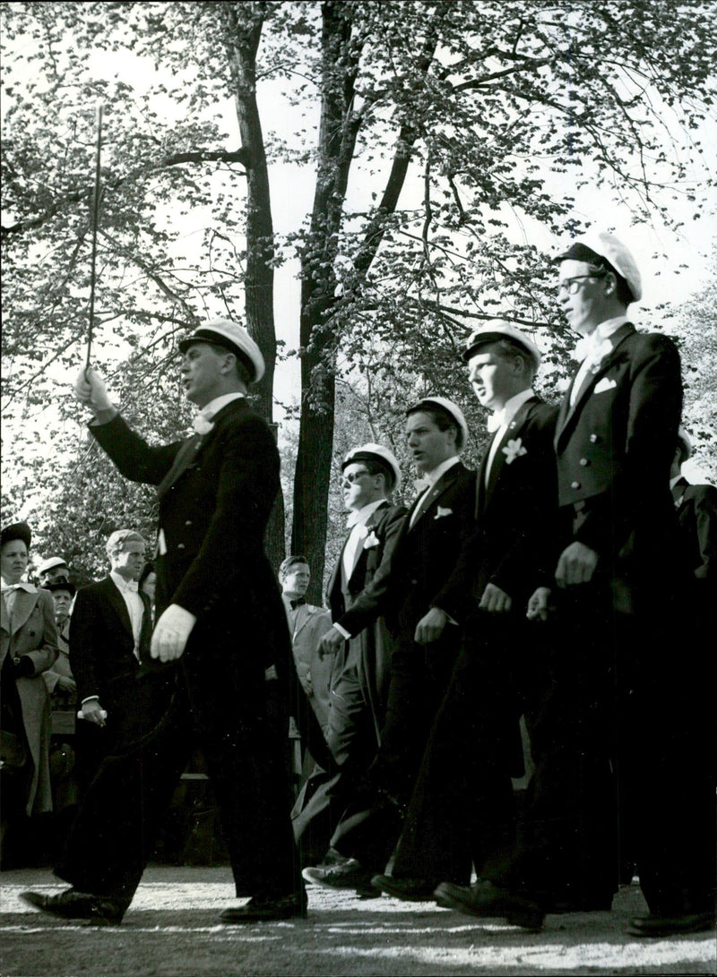 The General Song enters the party venue during the spring festival in Uppsala - 14 May 1949 - Vintage Photograph