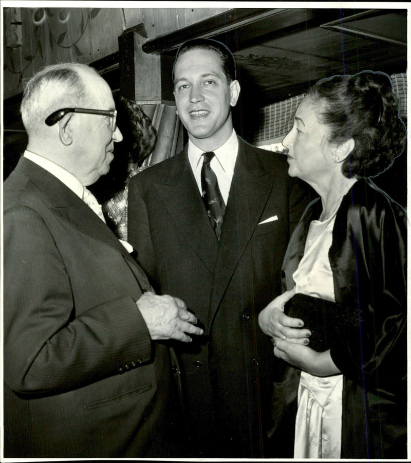 Book publishing Nature and Culture celebrates 35th anniversary. Johan Hansson and his wife MÃ¤rta flank his French guest, book publisher Robert Laffont - Vintage Photograph