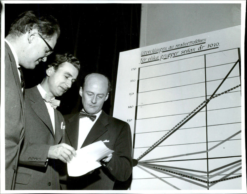SACO in the concert hall, here are the speakers: 1st secretary in SACO, Bertil Ãstergren, CEO. Bertil Lidgaard and Ombudsman Rune WillÃ©n - Vintage Photograph