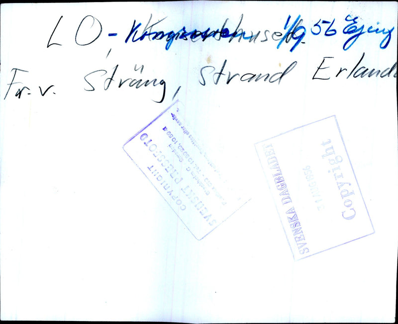 StrÃ¤ng, Strand and Erlander at the LO Congress in the concert hall - Vintage Photograph